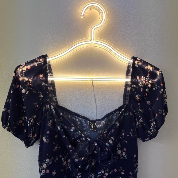 Windsor Navy Blue Floral Mini Dress Puff Sleeve Bodycon Formal Spring - Picture 13 of 13